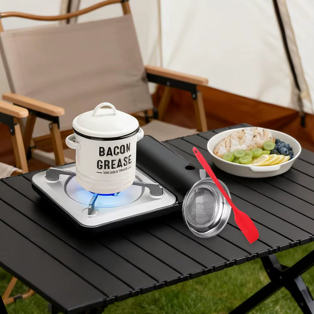 Bacon Grease Container with Strainer Scraper 46Oz Ceramic Grease Saver Retro Lard Pot Cooking up Fat Catcher Kitchen Accessories