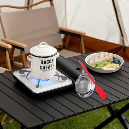 Bacon Grease Container with Strainer Scraper 46Oz Ceramic Grease Saver Retro Lard Pot Cooking up Fat Catcher Kitchen Accessories