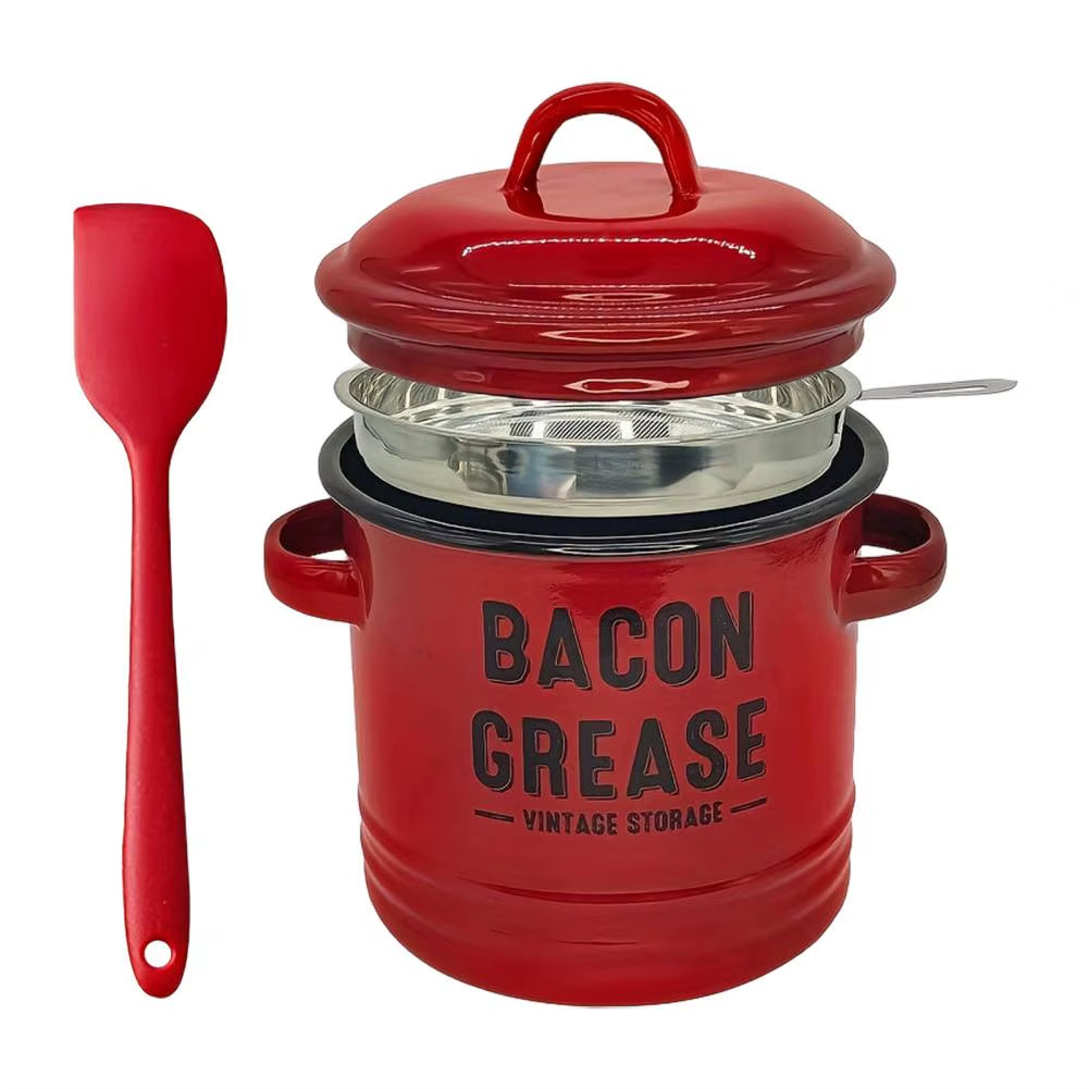 Bacon Grease Container with Strainer Scraper 46Oz Ceramic Grease Saver Retro Lard Pot Cooking up Fat Catcher Kitchen Accessories