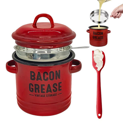 Bacon Grease Container with Strainer Scraper 46Oz Ceramic Grease Saver Retro Lard Pot Cooking up Fat Catcher Kitchen Accessories
