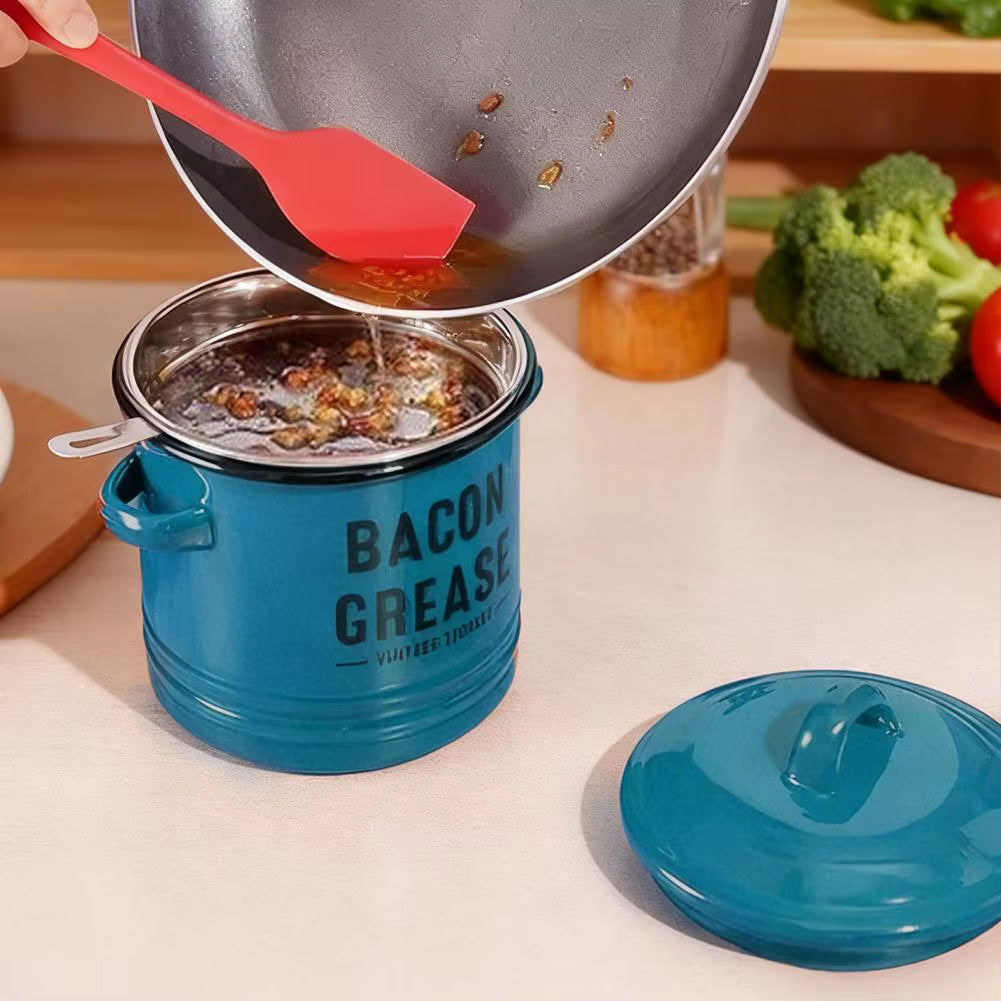 Bacon Grease Container with Strainer Scraper 46Oz Ceramic Grease Saver Retro Lard Pot Cooking up Fat Catcher Kitchen Accessories