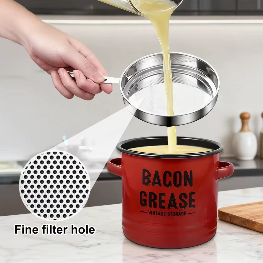 Bacon Grease Container with Strainer Scraper 46Oz Ceramic Grease Saver Retro Lard Pot Cooking up Fat Catcher Kitchen Accessories