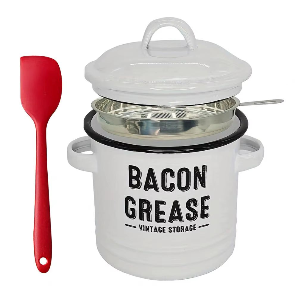 Bacon Grease Container with Strainer Scraper 46Oz Ceramic Grease Saver Retro Lard Pot Cooking up Fat Catcher Kitchen Accessories