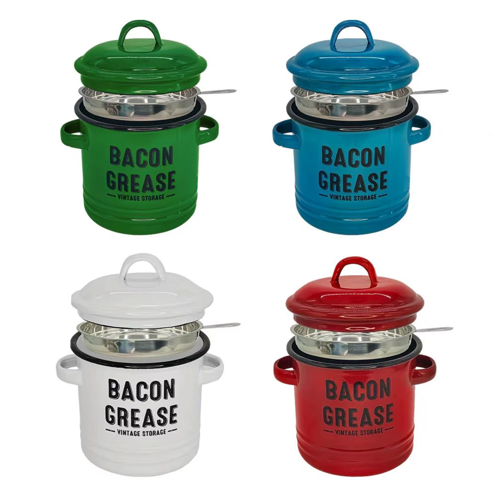 Bacon Grease Container with Strainer Scraper 46Oz Ceramic Grease Saver Retro Lard Pot Cooking up Fat Catcher Kitchen Accessories
