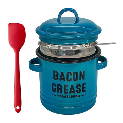 Bacon Grease Container with Strainer Scraper 46Oz Ceramic Grease Saver Retro Lard Pot Cooking up Fat Catcher Kitchen Accessories